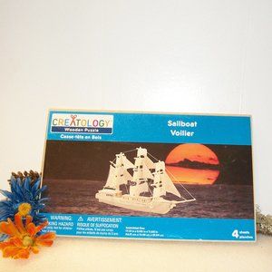 CREATOLOGY Sailboat Wooden 3D Puzzle NEW Sealed + Instructions 17" X 6" X 11"